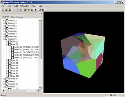 Figure 9: Capture d’écran du logiciel; Visualisation du matériau en mettant certaines divisions en transparence.